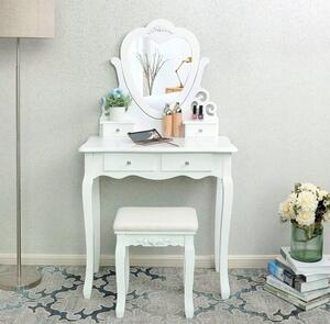 Kosmetický stolek bílé barvy s velkým zrcadlem