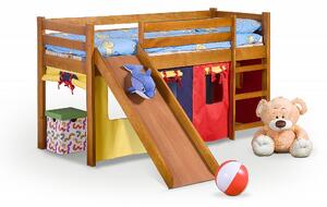 Halmar Dětská vyvýšená postel NEO PLUS se skluzavkou a matrací olše 90x200