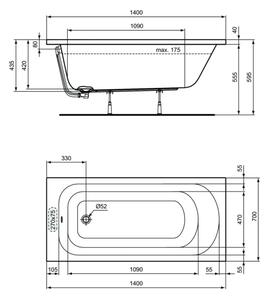Ideal Standard W004201 - Vana SIMPLICITY 150x70 cm akrylát/bílá