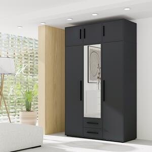 MAXIONE c | šatní skříň SZ3D2SZ + nástavec | se zrcadlem | 150 cm | černá mat