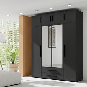 MAXIONE c | šatní skříň SZ4D2SZ + nástavec | se zrcadly | 197,6 cm | černá mat