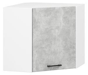 Závěsná rohová kuchyňská skříňka OLIVIA – 60x58cm | Bílá / Beton