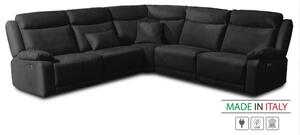 Kožená sedací souprava CONTINENTAL rohová s funkcí relax, elektrické, černá (nero 308)