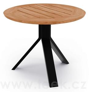Stern Odkládací stolek Freddie, Stern, kulatý 60x48 cm, rám lakovaný hliník černý (black matt), deska teak