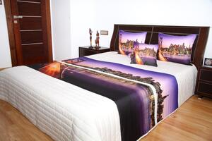 Přehoz na postel s motivem Brooklin Bridge na fialovém podkladu