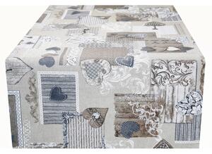 Běhoun na stůl patchwork šedohnedé srdíčka 50x150 cm Made in Italy