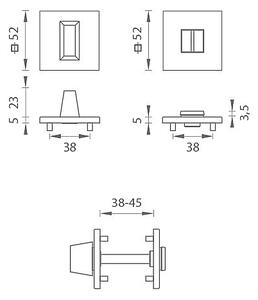 Dveřní rozeta MP - TI - HR 5SQ T1 (OC - Chrom lesklý), Hranatý otvor pro obyčejný klíč BBQ, MP OC (chrom lesklý)