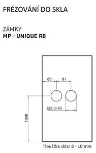 MP - UNIQUE R8 - ZÁMEK na sklo s klikou ERBA - WC (BS - Černá matná), WC klíč, MP BS (černá mat)