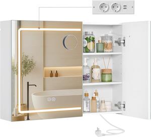 SONGMICS Zrcadlová skříňka s LED osvětlením a nabíjecí stanicí Bjorn 80 cm bílá