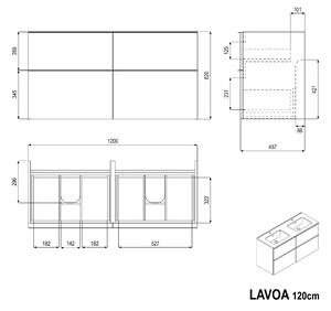 Koupelnová skříňka s dvojumyvadlem LAVOA 120 cm