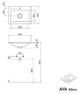 Koupelnová skříňka AVA 60 cm s umyvadlem z minerálního odlitku CREAM