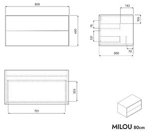 Koupelnová skříňka pod umyvadlo na desku MILOU 80 cm - 2 zásuvky - možnost volby barvy