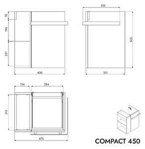 Koupelnová skříňka COMPACT 450 s umyvadlem 45 cm - police vlevo - možnost volby barvy