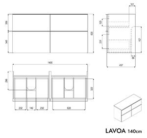 Koupelnová skříňka pod umyvadlo na desku LAVOA 140 cm - možnost volby barvy