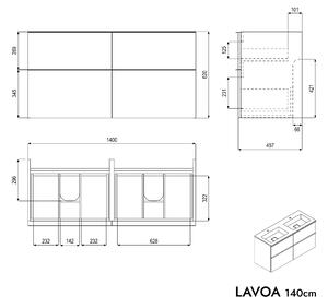 Koupelnová skříňka LAVOA 140 cm s umyvadlem z minerálního odlitku BRUXELLES - možnost volby barvy