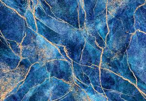 Fototapeta - Modrý mramor se zlatem (245x170 cm)