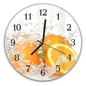 Nástěnné hodiny kulaté pr.30cm čerstvé ovoce pomeranč ve vodě - plexi