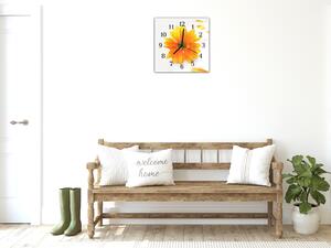 Nástěnné hodiny 30x30cm květ oranžové chryzantémy a okvětní lístky - plexi