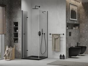 Mexen Lima skládací sprchový kout 80 x 80 cm, Průhledné, Černá + sprchová vanička Flat, Černá