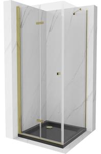 Mexen Lima skládací sprchový kout 90 x 90 cm, Průhledné, Zlatá + sprchová vanička Flat, Černá