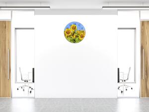 Nástěnné hodiny kulaté pr.30cm rozkvetlé pole slunečnic - plexi