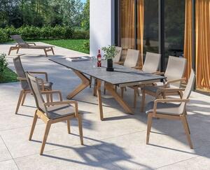 Karasek Stohovatelné jídelní křeslo Riva, Karasek, 62x65x94 cm, rám teak, lakovaný hliník barva dle vzorníku, výplet Karatex barva dle vzorníku