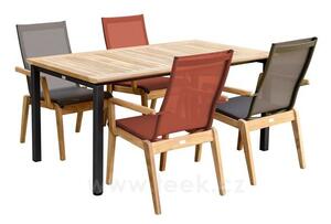 Karasek Stohovatelné jídelní křeslo Riva, Karasek, 62x65x94 cm, rám teak, lakovaný hliník barva dle vzorníku, výplet Karatex barva dle vzorníku