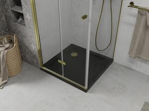 Mexen Lima skládací sprchový kout 90 x 90 cm, Průhledné, Zlatá + sprchová vanička Flat, Černá