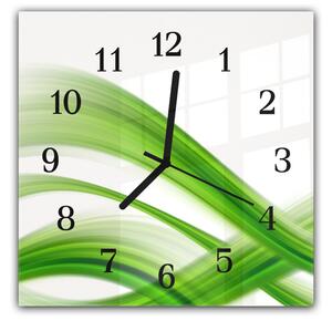 Nástěnné hodiny 30x30cm abstraktní zelená vlna na bílém podkladu - plexi