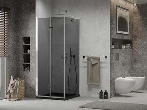 Mexen Lima skládací sprchový kout 80 x 80 cm, Grafitově černá, Chromovaná + sprchová vanička Flat, Č