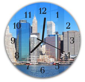 Nástěnné hodiny pr.30cm přístav a mrakodrapy město New York - plexi
