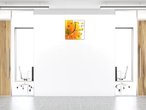 Nástěnné hodiny 30x30cm ostře žlutý květ chryzantémy v detailu - plexi