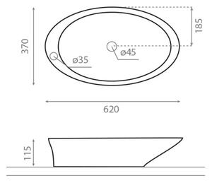 Bathco 4020 - Umyvadlo na desku PURE 62x37 cm porcelán/bílá