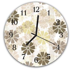 Nástěnné hodiny kulaté pr.30cm malované hnědo béžové retro květy - plexi