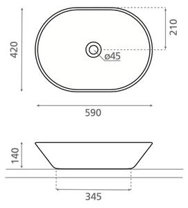 Bathco 4038 - Umyvadlo na desku TOULOUSE 59x42 cm porcelán/bílá