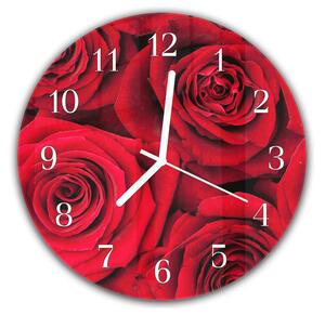 Nástěnné hodiny kulaté pr.30cm detail květ červená růží - plexi
