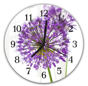 Nástěnné hodiny kulaté pr.30cm fialový květ allium - plexi