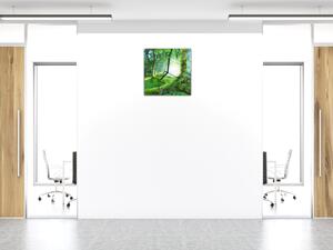 Nástěnné hodiny 30x30cm krásný zelený pohádkový les - plexi