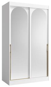 Šatní skříň MODIN | se zrcadlem | 120 cm | bílá/zlaté úchyty
