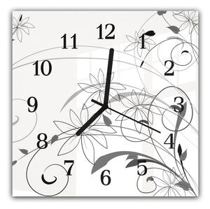 Nástěnné hodiny 30x30cm abstraktní šedý květ na bílém pozadí - plexi