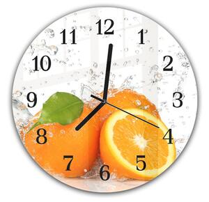 Nástěnné hodiny kulaté pr.30cm ovoce pomeranče ve vodě - plexi