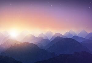 Fototapeta - Zapadající slunce za hory (245x170 cm)