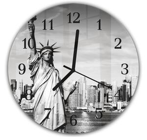 Nástěnné hodiny kulaté pr.30cm město New York a socha Svobody - plexi