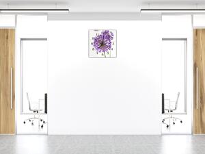 Nástěnné hodiny 30x30cm fialový květ allium na bílém pozadí - plexi
