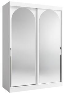 Šatní skříň MODIN | se zrcadlem | 150 cm | bílá/černé úchyty