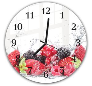 Nástěnné hodiny kulaté pr.30cm čerstvé zahradní ovoce ve vodě - plexi