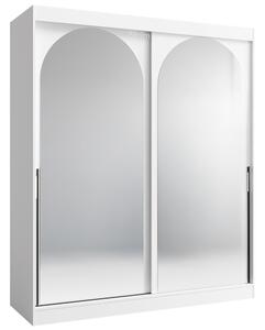 Šatní skříň MODIN | se zrcadlem | 180 cm | bílá/černé úchyty