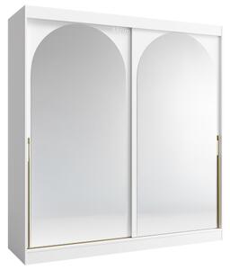Šatní skříň MODIN | se zrcadlem | 200 cm | bílá/zlaté úchyty