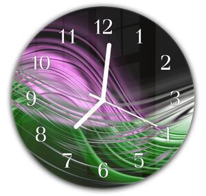 Nástěnné hodiny kulaté pr.30cm zeleno fialová vlna - plexi