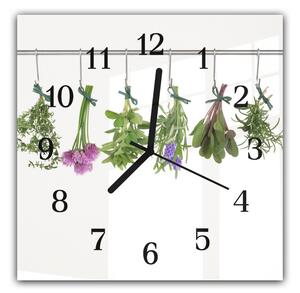 Nástěnné hodiny 30x30cm čerstvé bylinky na tyči k sušení - plexi